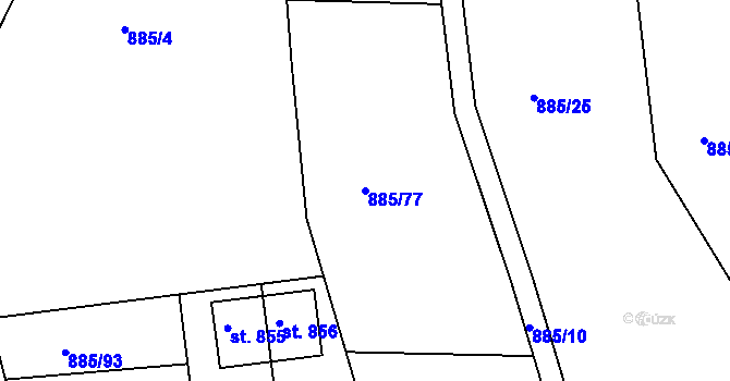 Parcela st. 885/77 v KÚ Podhrad, Katastrální mapa