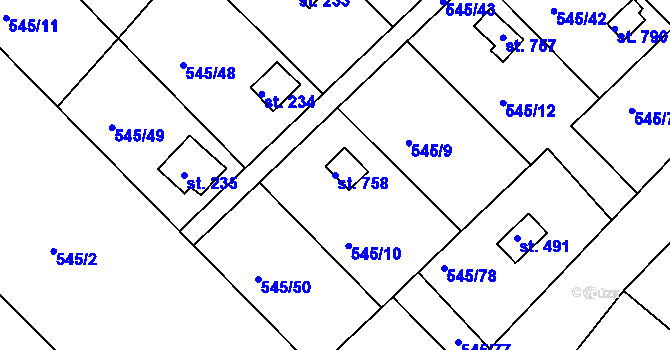 Parcela st. 758 v KÚ Podhrad, Katastrální mapa