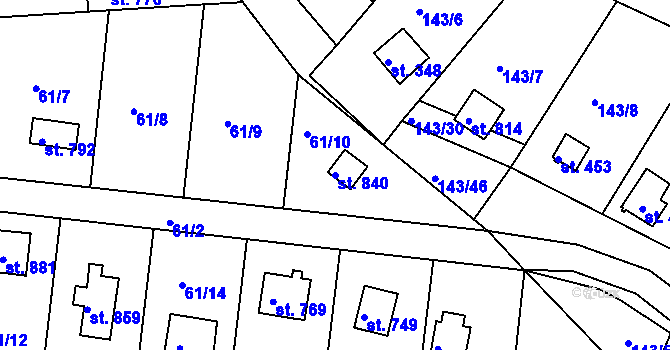 Parcela st. 840 v KÚ Podhrad, Katastrální mapa