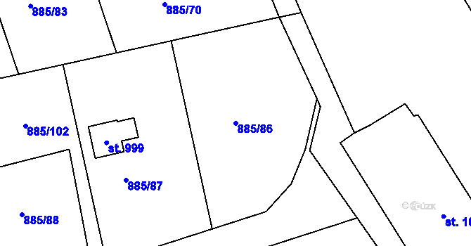 Parcela st. 885/86 v KÚ Podhrad, Katastrální mapa