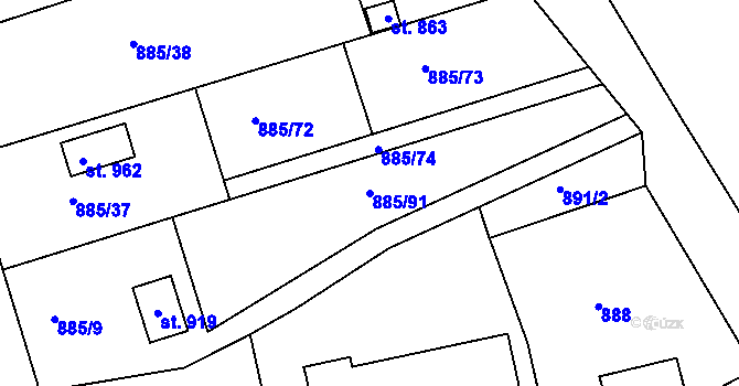 Parcela st. 885/91 v KÚ Podhrad, Katastrální mapa