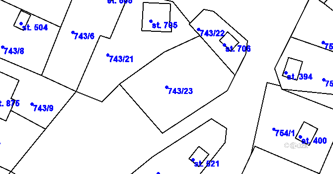 Parcela st. 743/23 v KÚ Podhrad, Katastrální mapa