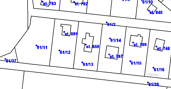 Parcela st. 859 v KÚ Podhrad, Katastrální mapa