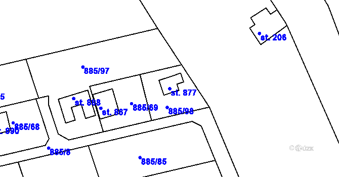 Parcela st. 877 v KÚ Podhrad, Katastrální mapa