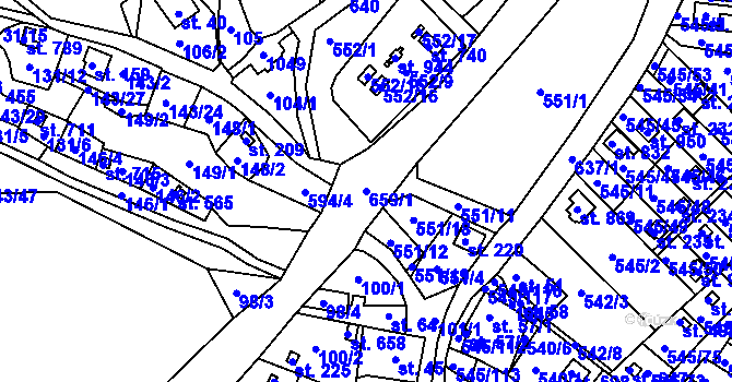 Parcela st. 659/1 v KÚ Podhrad, Katastrální mapa