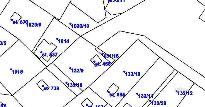 Parcela st. 131/16 v KÚ Podhrad, Katastrální mapa