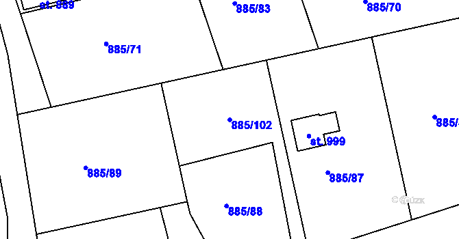 Parcela st. 885/102 v KÚ Podhrad, Katastrální mapa