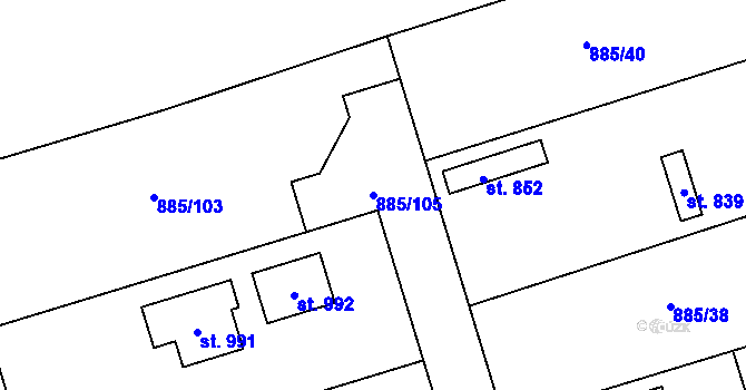 Parcela st. 885/105 v KÚ Podhrad, Katastrální mapa