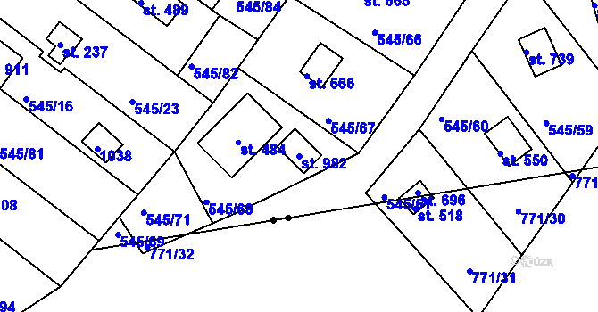 Parcela st. 982 v KÚ Podhrad, Katastrální mapa