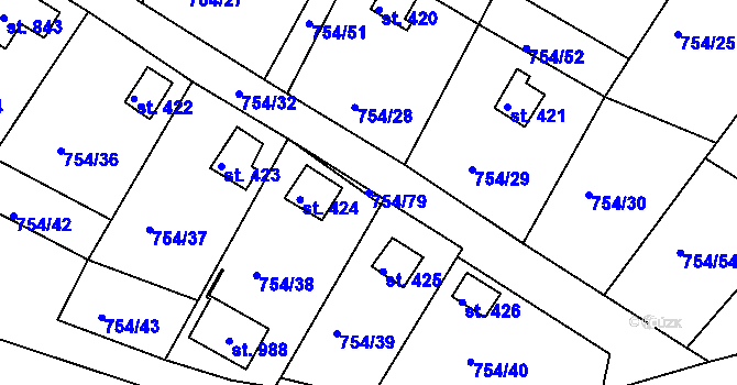 Parcela st. 754/79 v KÚ Podhrad, Katastrální mapa