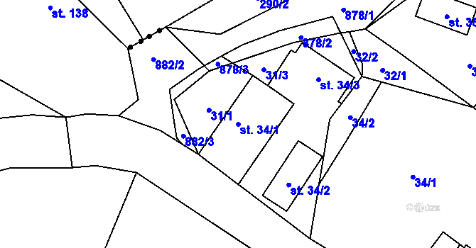 Parcela st. 34/1 v KÚ Podhradí u Jičína, Katastrální mapa