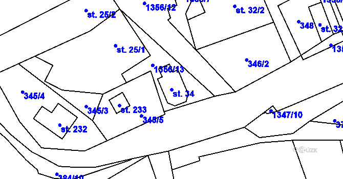 Parcela st. 34 v KÚ Podhradí nad Dyjí, Katastrální mapa