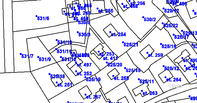 Parcela st. 253 v KÚ Podhradí nad Dyjí, Katastrální mapa