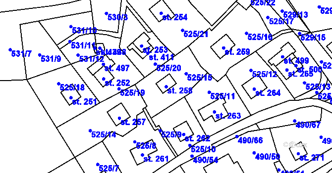 Parcela st. 258 v KÚ Podhradí nad Dyjí, Katastrální mapa