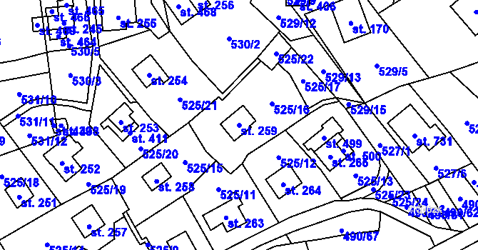 Parcela st. 259 v KÚ Podhradí nad Dyjí, Katastrální mapa