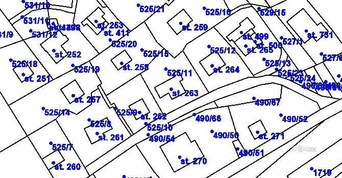 Parcela st. 263 v KÚ Podhradí nad Dyjí, Katastrální mapa