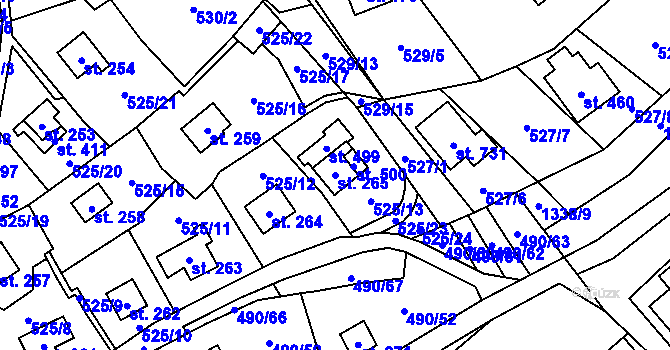 Parcela st. 265 v KÚ Podhradí nad Dyjí, Katastrální mapa