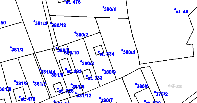 Parcela st. 334 v KÚ Podhradí nad Dyjí, Katastrální mapa