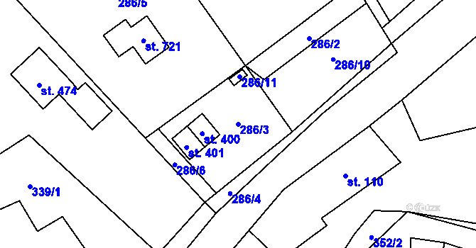 Parcela st. 286/3 v KÚ Podhradí nad Dyjí, Katastrální mapa