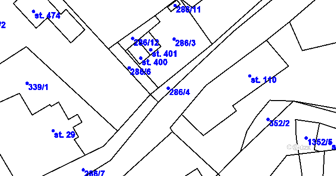 Parcela st. 286/4 v KÚ Podhradí nad Dyjí, Katastrální mapa