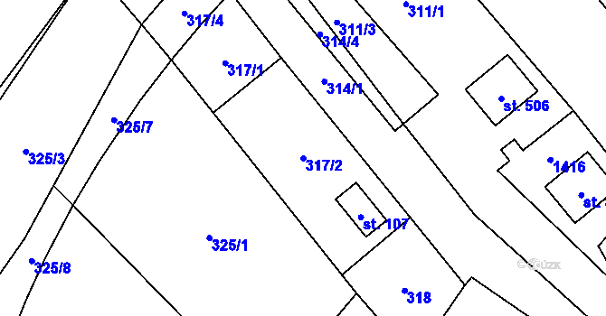 Parcela st. 317/2 v KÚ Podhradí nad Dyjí, Katastrální mapa