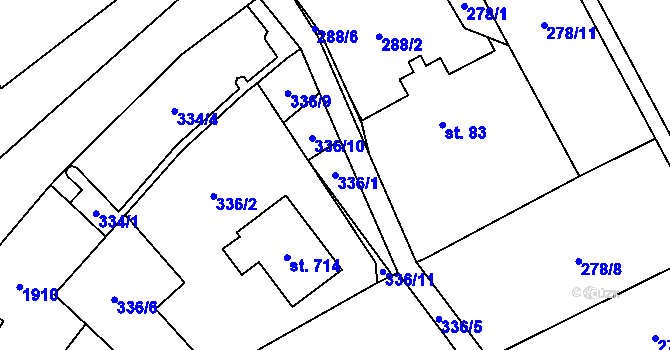 Parcela st. 336/1 v KÚ Podhradí nad Dyjí, Katastrální mapa