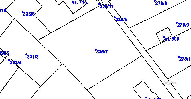 Parcela st. 336/7 v KÚ Podhradí nad Dyjí, Katastrální mapa