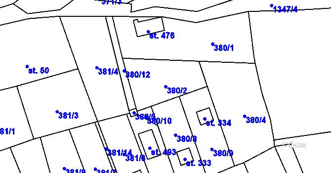 Parcela st. 380/2 v KÚ Podhradí nad Dyjí, Katastrální mapa