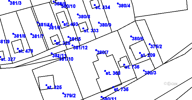 Parcela st. 380/7 v KÚ Podhradí nad Dyjí, Katastrální mapa