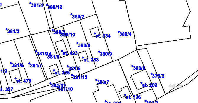 Parcela st. 380/9 v KÚ Podhradí nad Dyjí, Katastrální mapa