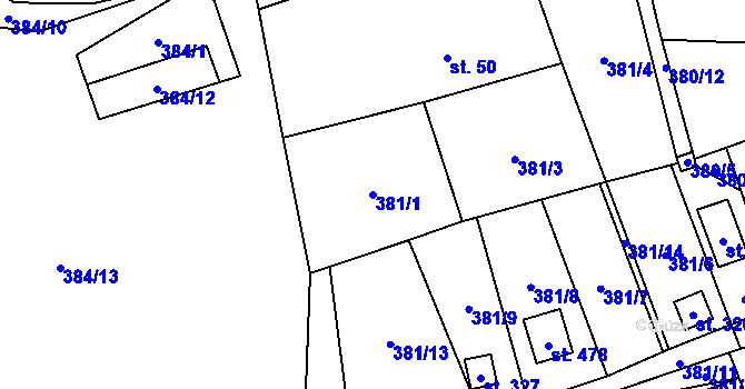 Parcela st. 381/1 v KÚ Podhradí nad Dyjí, Katastrální mapa