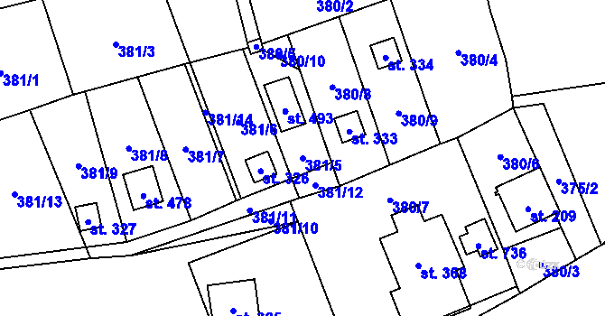 Parcela st. 381/5 v KÚ Podhradí nad Dyjí, Katastrální mapa