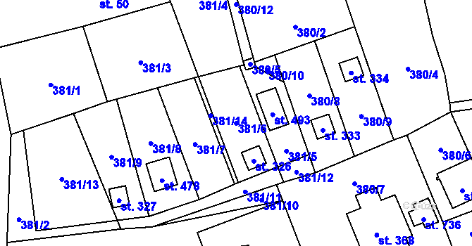 Parcela st. 381/6 v KÚ Podhradí nad Dyjí, Katastrální mapa