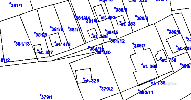 Parcela st. 381/10 v KÚ Podhradí nad Dyjí, Katastrální mapa