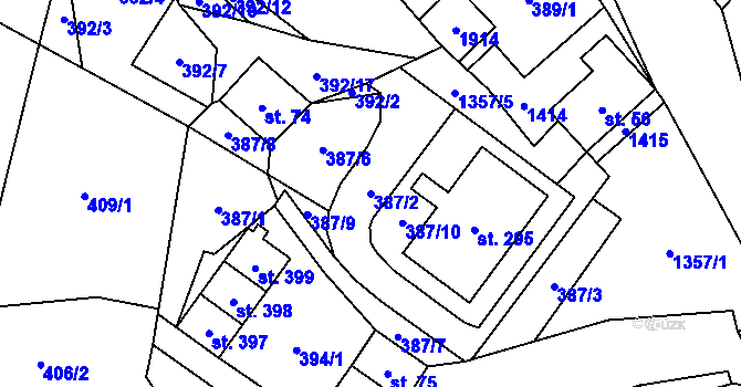 Parcela st. 387/2 v KÚ Podhradí nad Dyjí, Katastrální mapa