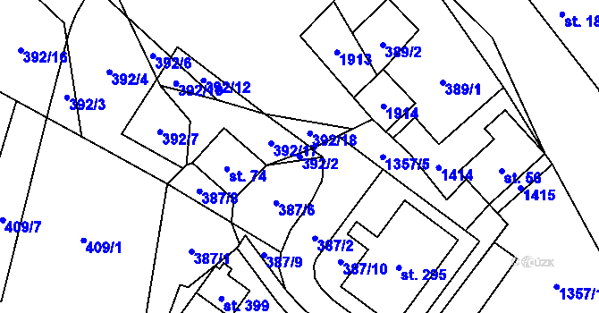 Parcela st. 392/2 v KÚ Podhradí nad Dyjí, Katastrální mapa