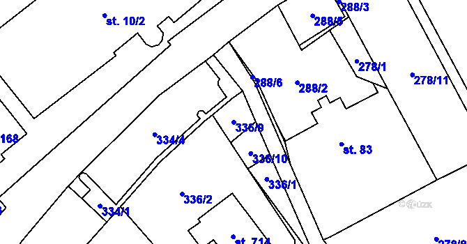 Parcela st. 336/9 v KÚ Podhradí nad Dyjí, Katastrální mapa