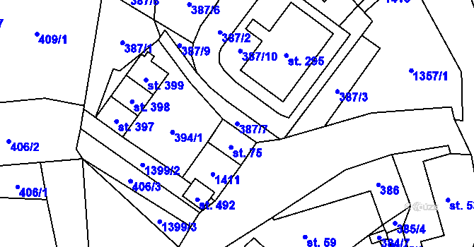 Parcela st. 387/7 v KÚ Podhradí nad Dyjí, Katastrální mapa