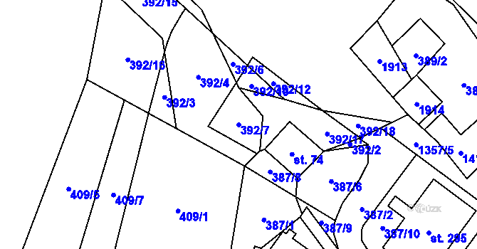 Parcela st. 392/7 v KÚ Podhradí nad Dyjí, Katastrální mapa