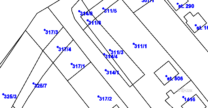 Parcela st. 314/4 v KÚ Podhradí nad Dyjí, Katastrální mapa