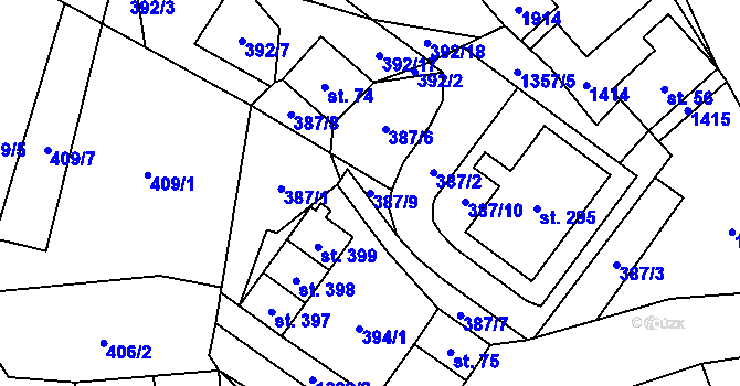 Parcela st. 387/9 v KÚ Podhradí nad Dyjí, Katastrální mapa