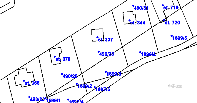 Parcela st. 490/28 v KÚ Podhradí nad Dyjí, Katastrální mapa