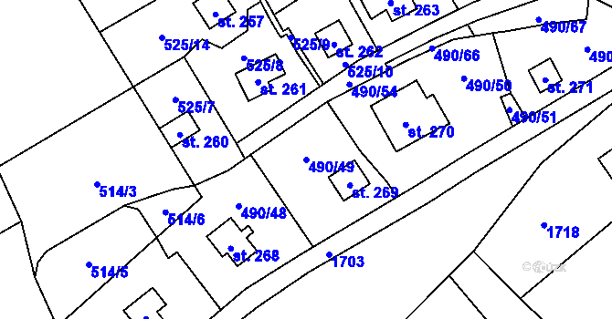 Parcela st. 490/49 v KÚ Podhradí nad Dyjí, Katastrální mapa