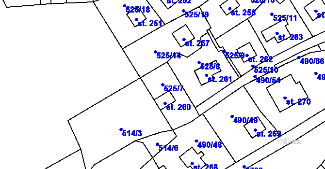 Parcela st. 525/7 v KÚ Podhradí nad Dyjí, Katastrální mapa