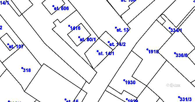 Parcela st. 14/1 v KÚ Podhradí nad Dyjí, Katastrální mapa