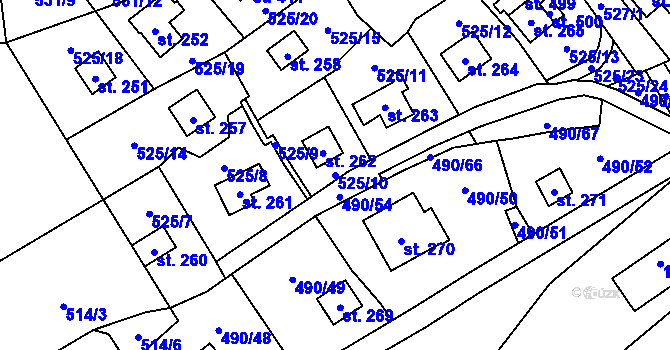 Parcela st. 525/10 v KÚ Podhradí nad Dyjí, Katastrální mapa