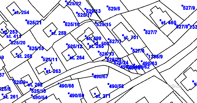 Parcela st. 525/13 v KÚ Podhradí nad Dyjí, Katastrální mapa
