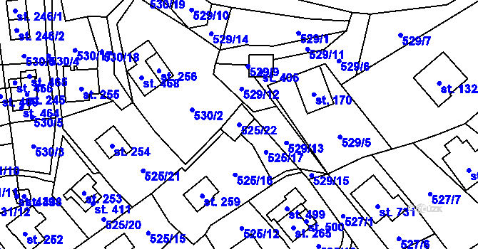 Parcela st. 525/22 v KÚ Podhradí nad Dyjí, Katastrální mapa
