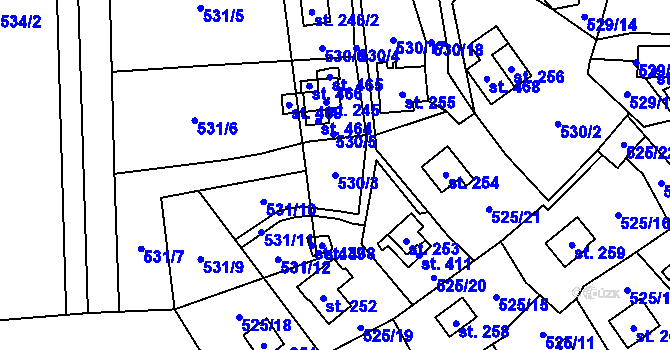 Parcela st. 530/3 v KÚ Podhradí nad Dyjí, Katastrální mapa