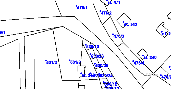 Parcela st. 530/10 v KÚ Podhradí nad Dyjí, Katastrální mapa